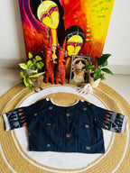 Handcrafted Navy Blue Cotton Jamdani Ready-to-Wear Blouse