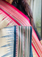 Handcrafted Vidarbha Tussar Saree with Magenta & Blue Karvati Border