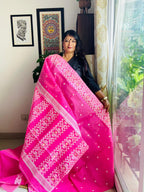 Handcrafted Fuchsia Pink Cotton Bengal Jamdani Saree