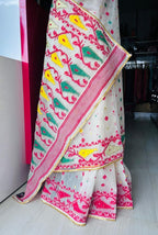 Handcrafted White Jamdani Saree with Multi-Colour Cutdana Work