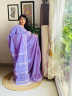 Handcrafted Mauve Cotton Bengal Jamdani Saree