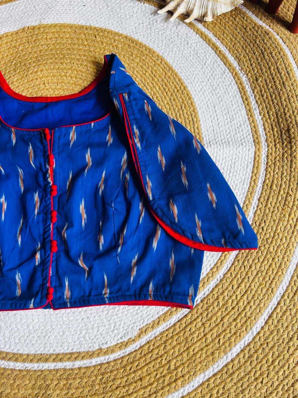 Handcrafted Egyptian Blue Cotton Ikat Ready-to-Wear Blouse