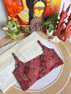 Maroon and Indigo Hand Block Printed Ajrakh Cotton Reversible Readymade Blouse