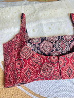 Maroon and Indigo Hand Block Printed Ajrakh Cotton Reversible Readymade Blouse