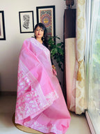 Handcrafted Candy Pink Cotton Jamdani Saree