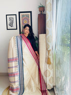 Handcrafted Vidarbha Tussar Saree with Magenta & Blue Karvati Border