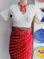 Full front view of ivory blouse with short sleeves