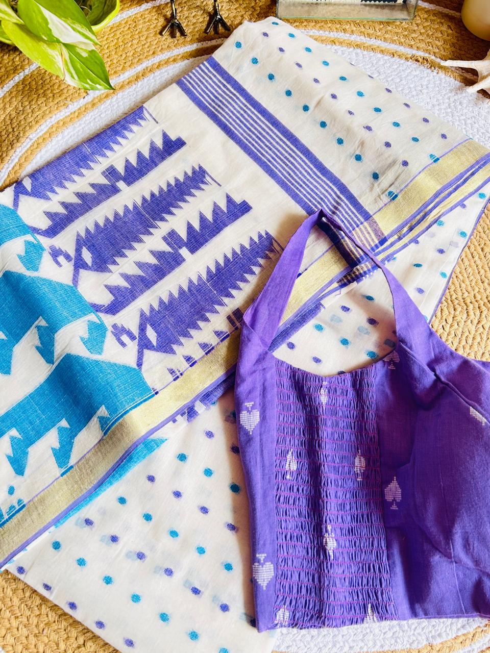 Lavender Pure Cotton Woven Spade Motif Stretchable Readymade Blouse