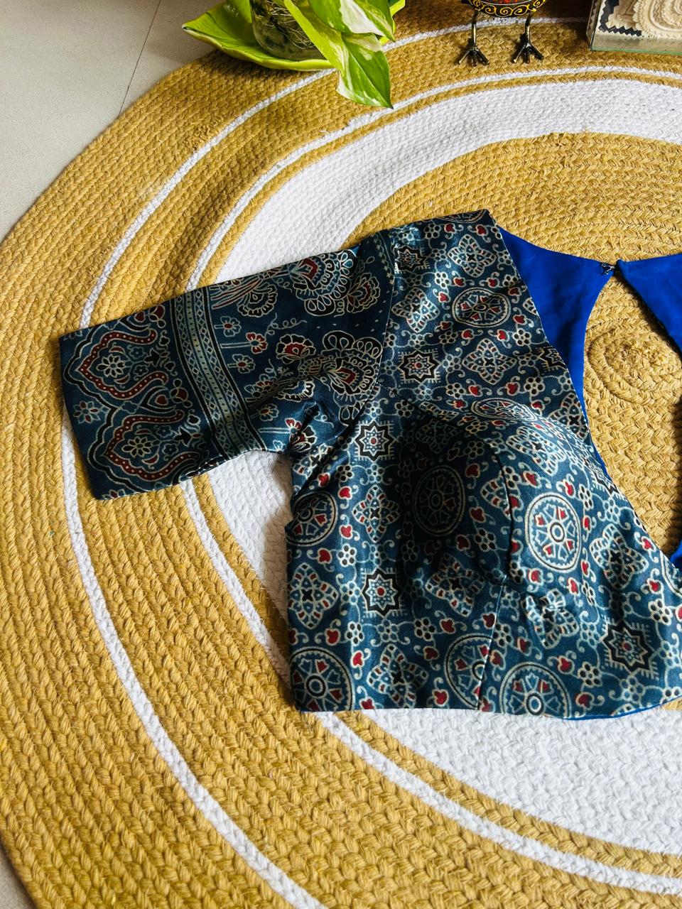 Handcrafted Indigo Blue Ajrakh Modal Silk Padded Blouse