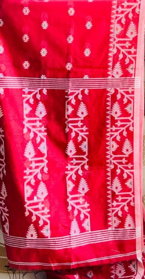 Handcrafted Maroon Cotton Silk Soft Jamdani Saree