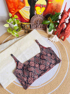 Maroon and Indigo Hand Block Printed Ajrakh Cotton Reversible Readymade Blouse