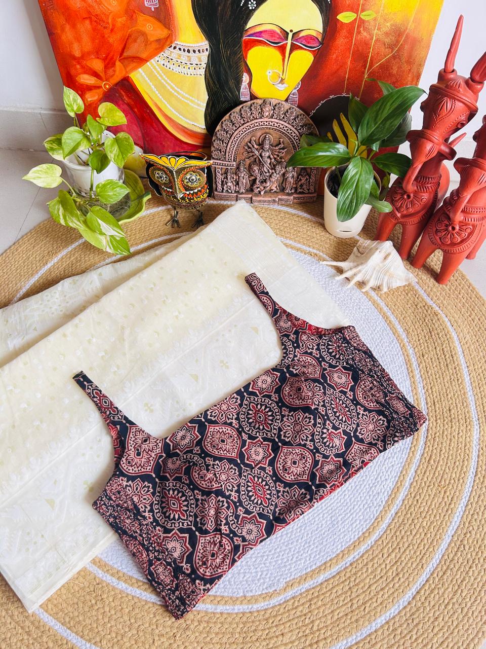 Maroon and Indigo Hand Block Printed Ajrakh Cotton Reversible Readymade Blouse