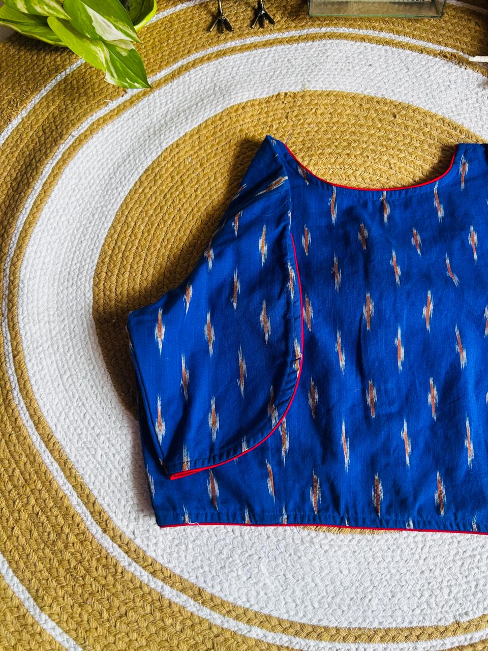 Handcrafted Egyptian Blue Cotton Ikat Ready-to-Wear Blouse