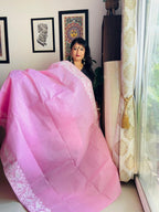 Handcrafted Candy Pink Cotton Jamdani Saree