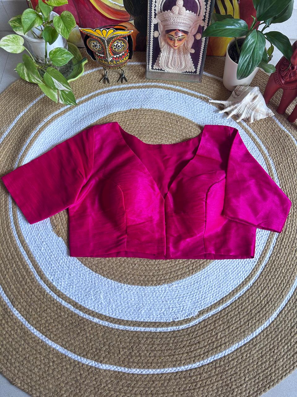 Handcrafted Barbie Pink Raw Silk Padded Blouse
