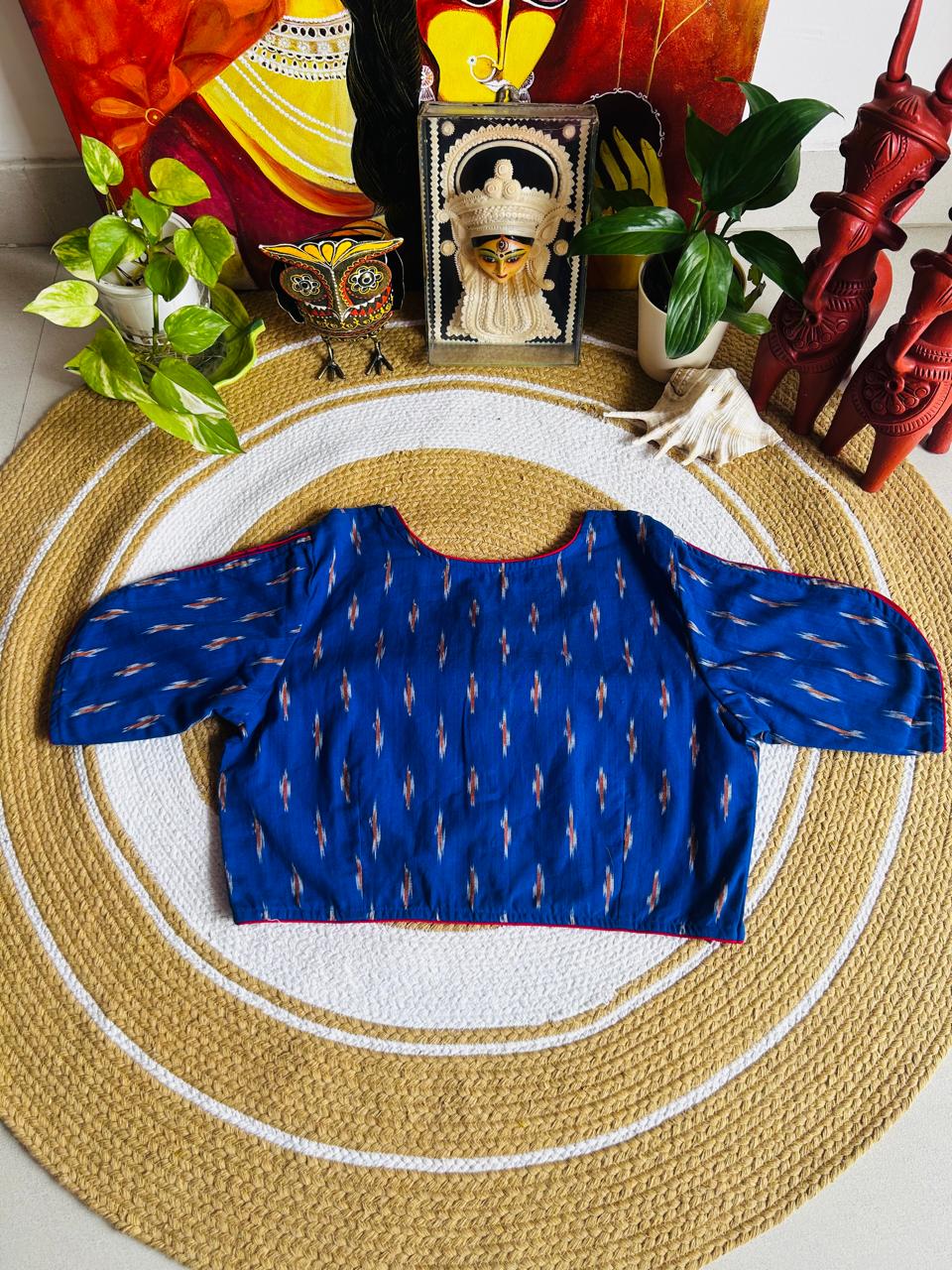 Handcrafted Egyptian Blue Cotton Ikat Ready-to-Wear Blouse