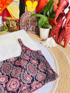 Maroon and Indigo Hand Block Printed Ajrakh Cotton Reversible Readymade Blouse