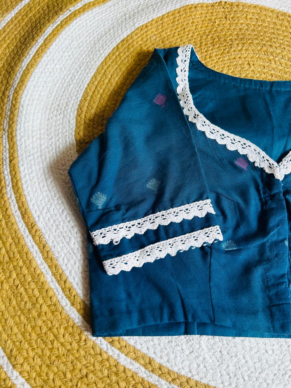 Handcrafted Azure Blue Cotton Jamdani Ready-to-Wear Blouse