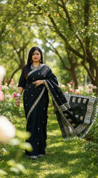 Kajari - Assam Handloom Cotton Saree (Black)
