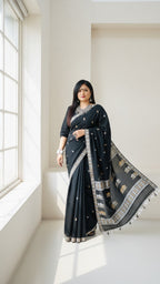 Kajari - Assam Handloom Cotton Saree (Black)