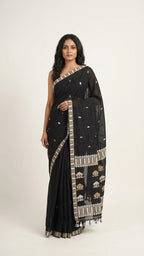 Kajari - Assam Handloom Cotton Saree (Black)