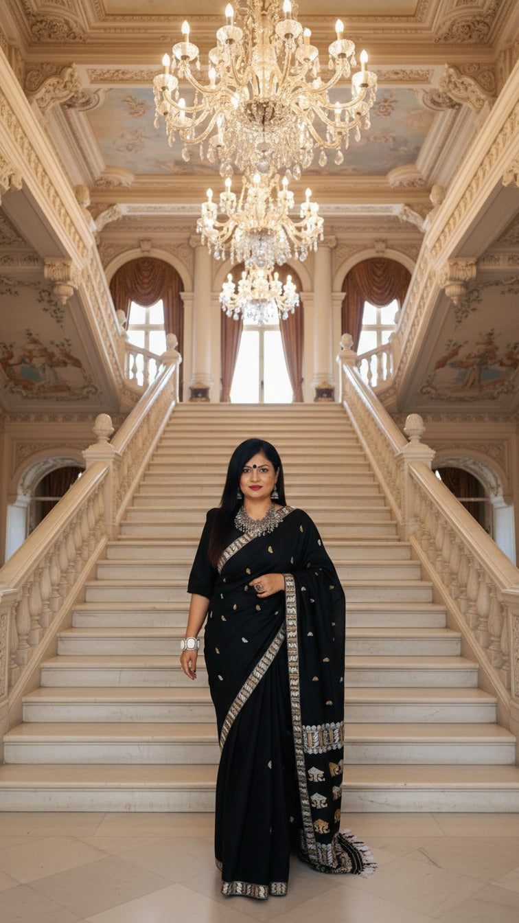 Kajari - Assam Handloom Cotton Saree (Black)