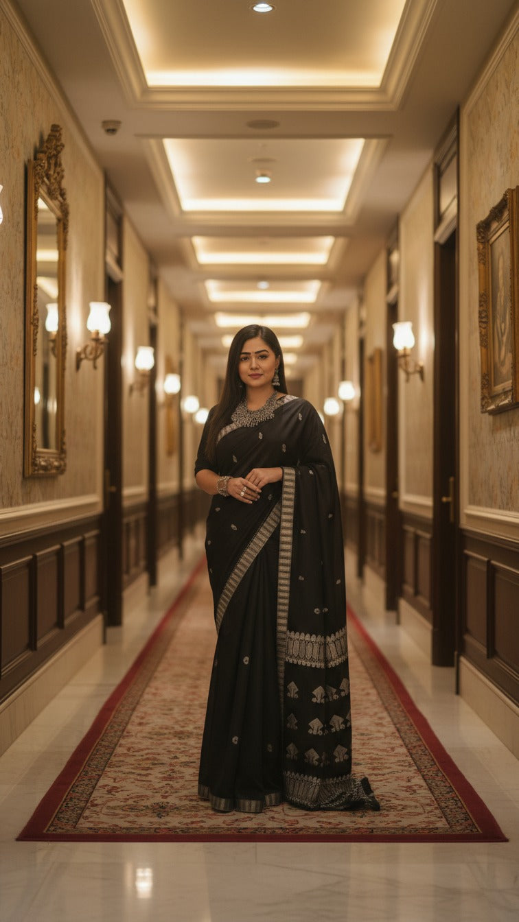 Kajari - Assam Handloom Cotton Saree (Black)