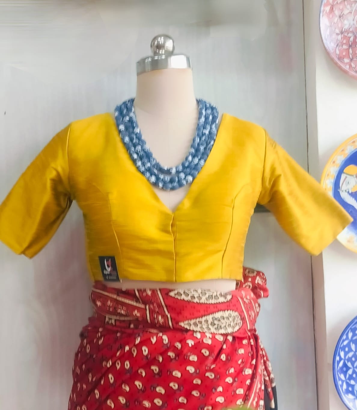 Golden Yellow Raw Silk Front-Open Padded Blouse