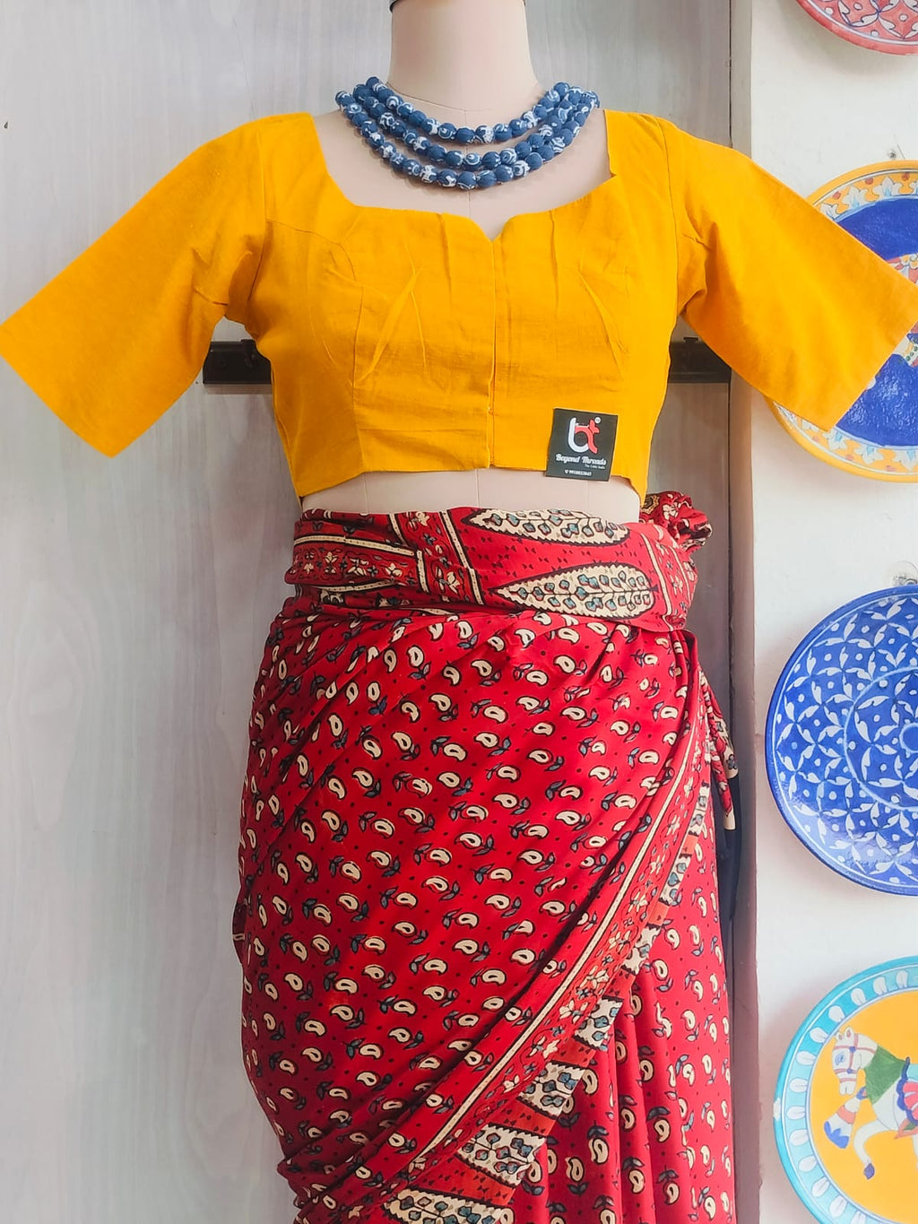 Yellow Cotton Front-Open Non-Padded Blouse
