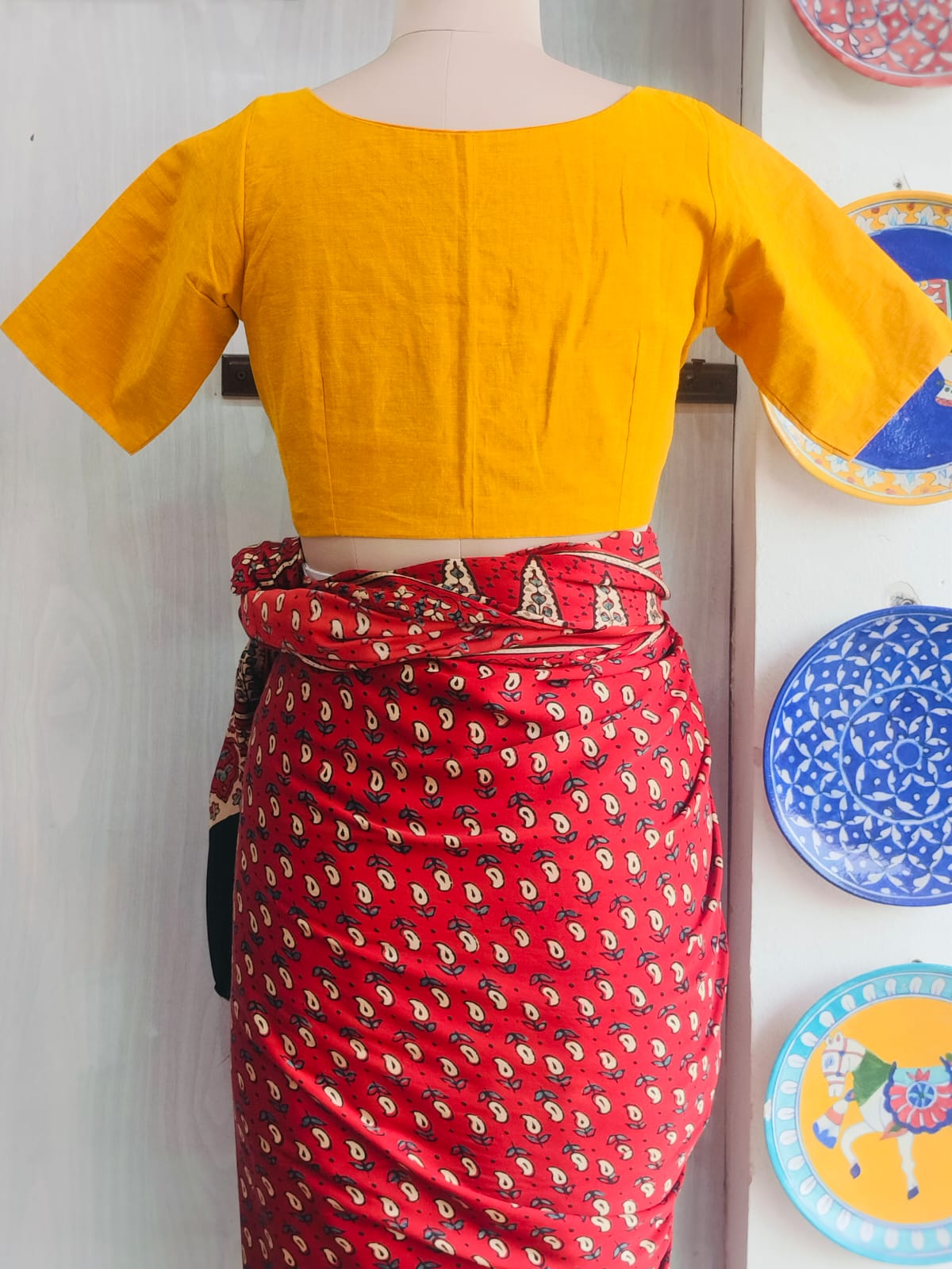 Yellow Cotton Front-Open Non-Padded Blouse