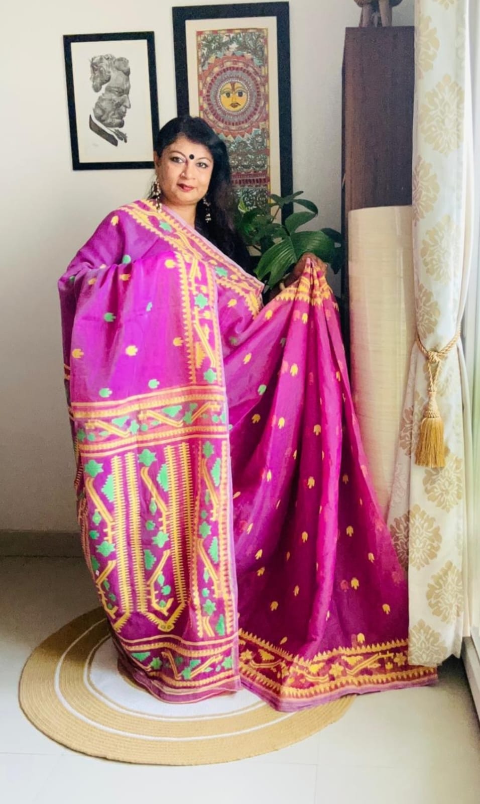 Handcrafted Orchid Magenta Cotton Silk Soft Jamdani Saree