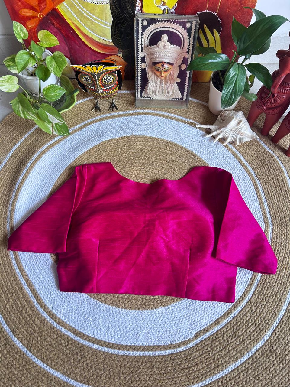 Handcrafted Barbie Pink Raw Silk Padded Blouse