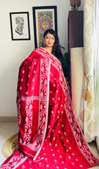 Handcrafted Maroon Cotton Silk Soft Jamdani Saree