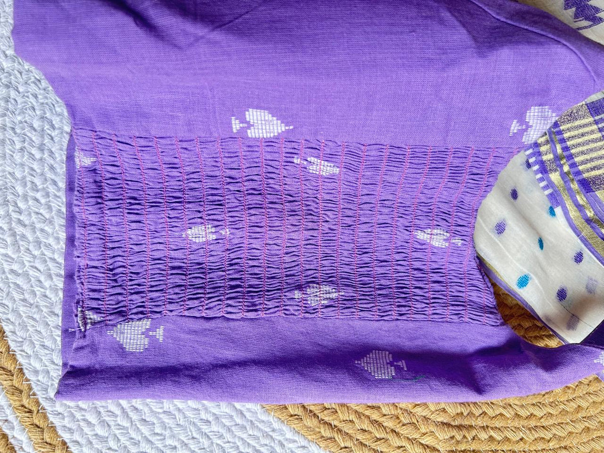 Lavender Pure Cotton Woven Spade Motif Stretchable Readymade Blouse