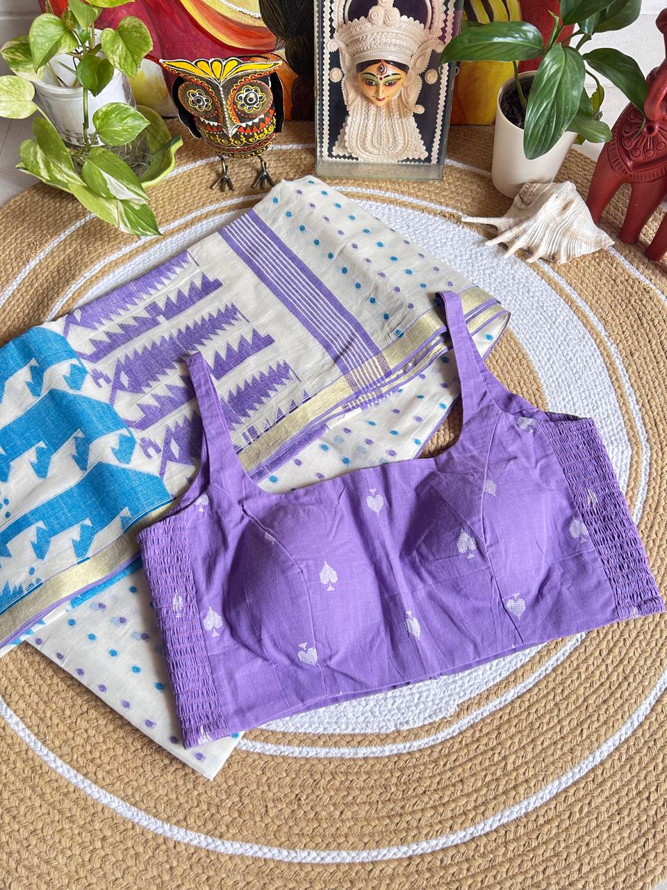 Lavender Pure Cotton Woven Spade Motif Stretchable Readymade Blouse