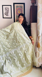 Handcrafted Pista Green Cotton Silk Soft Jamdani Saree