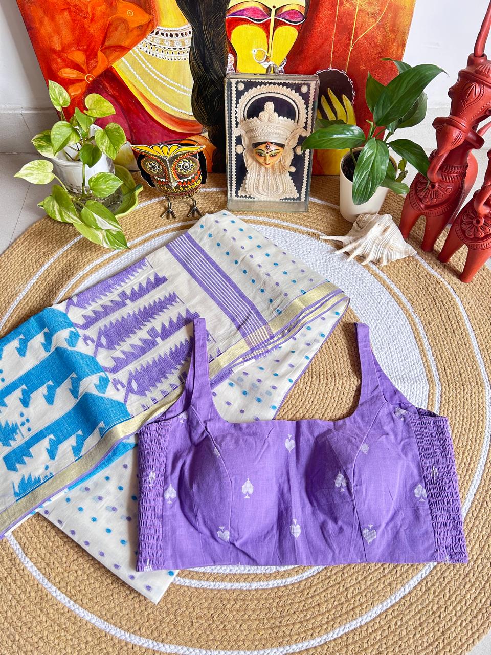 Lavender Pure Cotton Woven Spade Motif Stretchable Readymade Blouse
