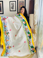 Hand-Painted Cotton Durga Puja Saree - Elephant Arrival Edition