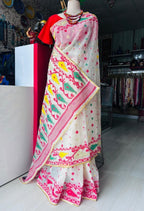 Handcrafted White Dhakai Jamdani Saree with Multi-Color Cutdana Work