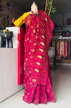 Handcrafted Rani Pink Jamdani Saree with Cutdana Work