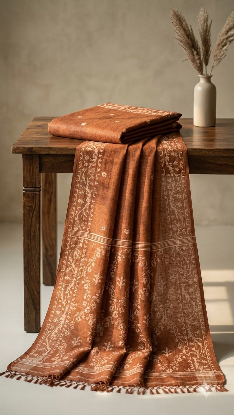 Handwoven Tussar Jamdani (Copper)