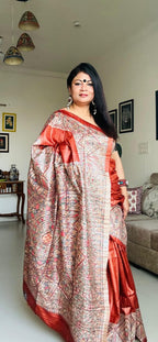 Handpainted Madhubani Tussar Gicha (Rust)