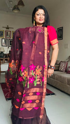 Handwoven Pure Linen Saree (Dark Brown)