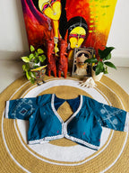 Handcrafted Cerulean Blue Cotton Jamdani Padded Blouse