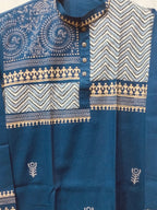 Handcrafted Deep Indigo Cotton Men's Kurta with Warli Art & Chevron Yoke