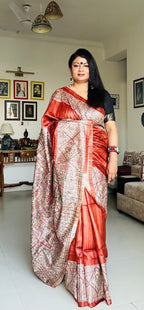 Handpainted Madhubani Tussar Gicha (Rust)