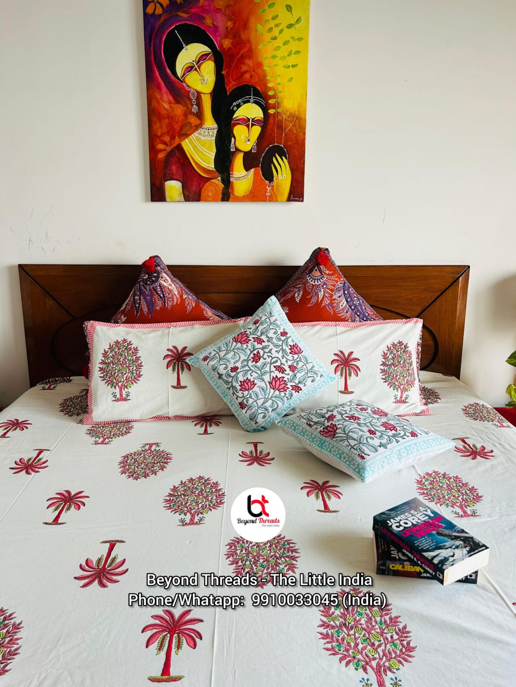 Handcrafted Mughal Tree of Life & Palm Hand-Block Printed Cotton Bedsheet Set