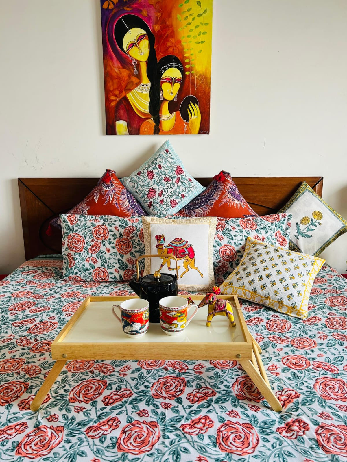 Handcrafted Vintage Rose Hand-Block Printed Cotton Bedsheet Set