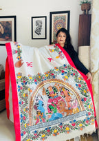 Hand-Painted Cotton Durga Puja Saree - Mahishasuramardini Arch Edition