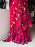 Handcrafted Rani Pink Jamdani Saree with Cutdana Work